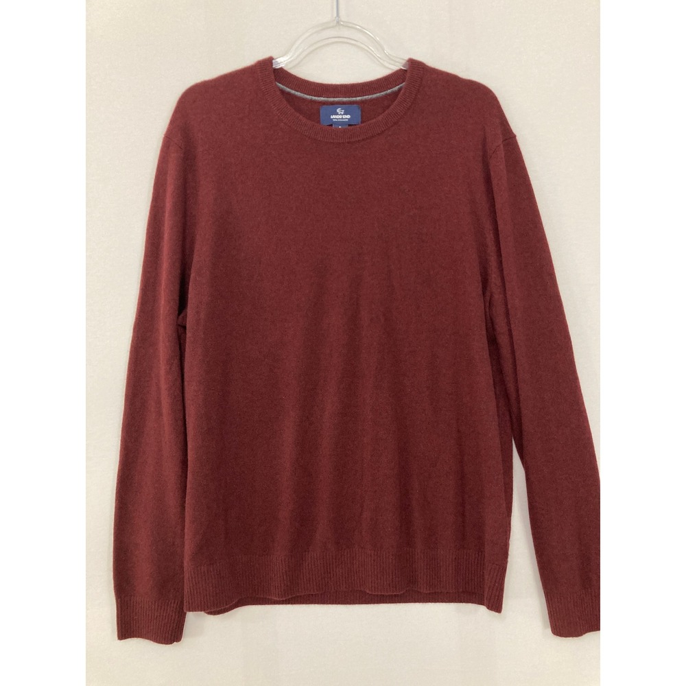 Lands' End Cashmere Sweater Large Burgundy Red Crew Neck Long Sleeve Pullover